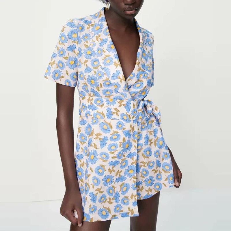 

Женский комбинезон с цветочным принтом Za, комбинезоны с поясом и коротким рукавом, женские комбинезоны в стиле High Street, OZZ1151