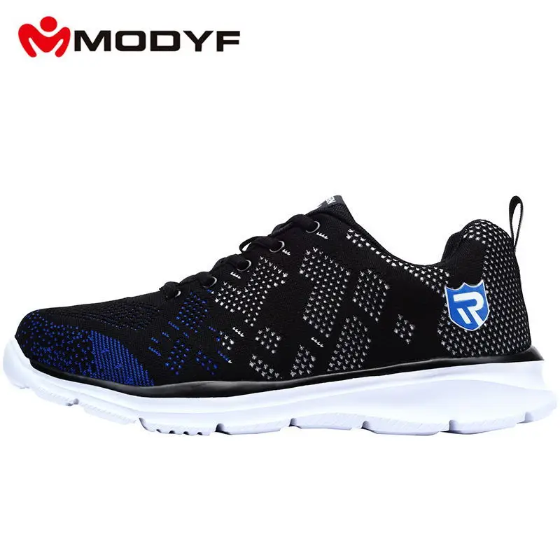 Type Blue MODYF/легкая дышащая мужская защитная обувь со стальным носком; Рабочая обувь для мужчин; нескользящие строительные кроссовки со светоотражающими элементами - Цвет: Type Blue