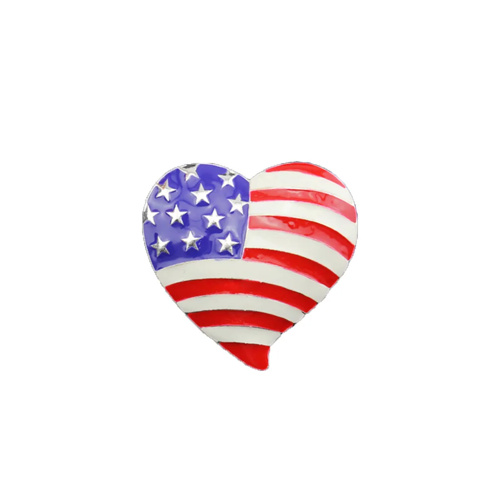 100pcs/lot Hot USA Flag Heart Brooch Pin 38mm Red Blue White Enamel Brooches Costume Fashion Jewelry 4th of July Patriotic Charm
