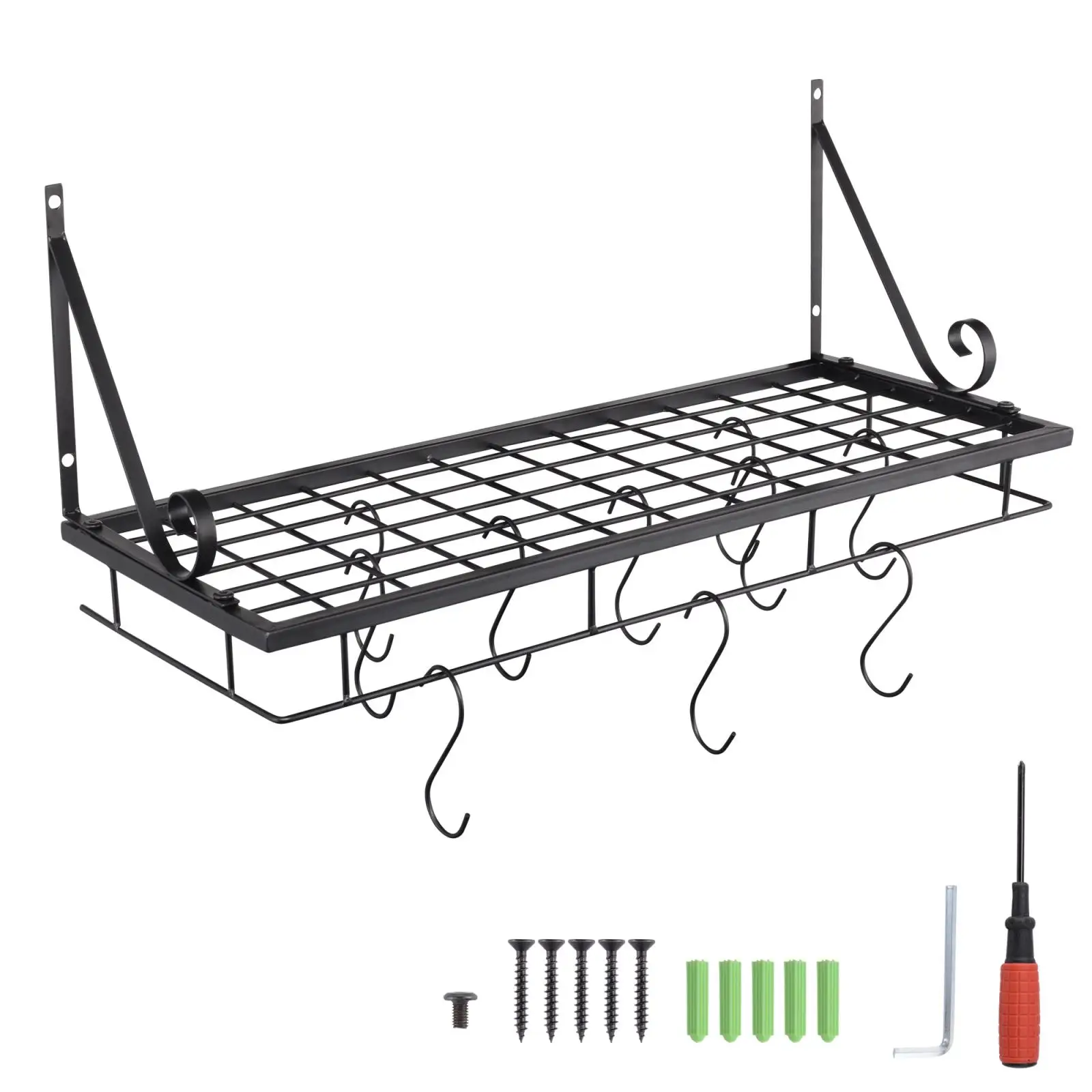 

Metal Iron Wall Mount Rack Storage Organizer with Hooks for Kitchen Bathroom