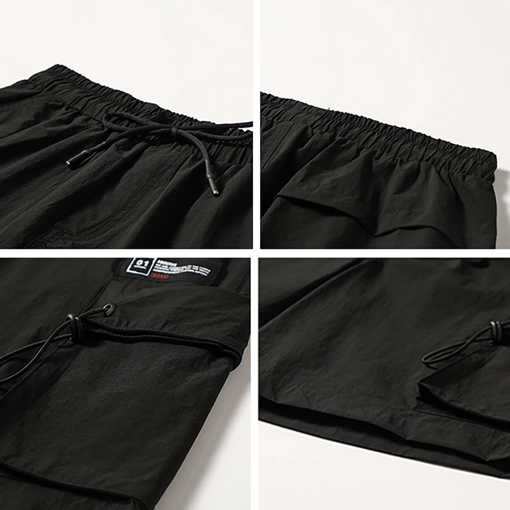 

Men Solid Color Drawstring Elastic Waistband Pockets Fifth Cargo Pants Shorts