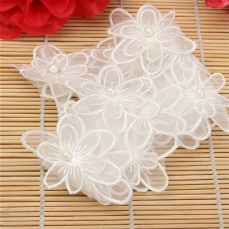15 ярдов белые вышитые жемчужные бусины в форме цветка кружевная одежда платье