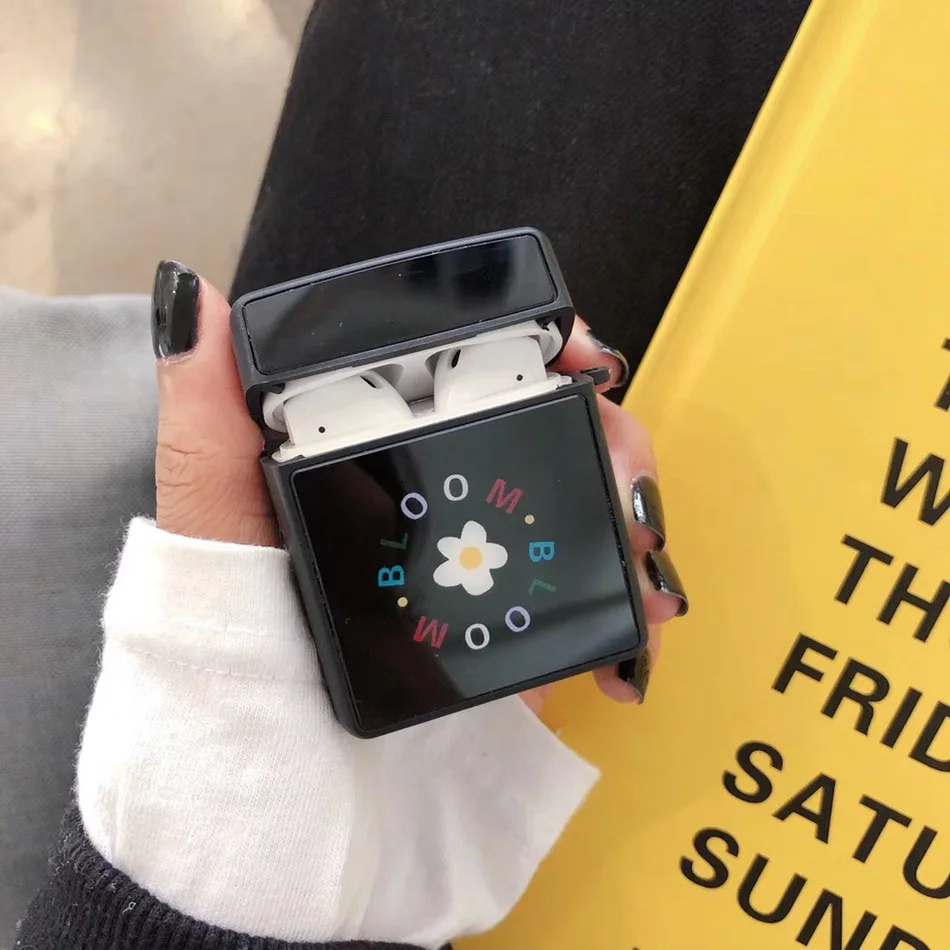 Flower Black Для AirPods случае 3D мультяшный наушник чехол для Apple Airpods 2 забавные интимные аксессуары защитную крышку с палец кольцо ремень - Цвет: Flower Black
