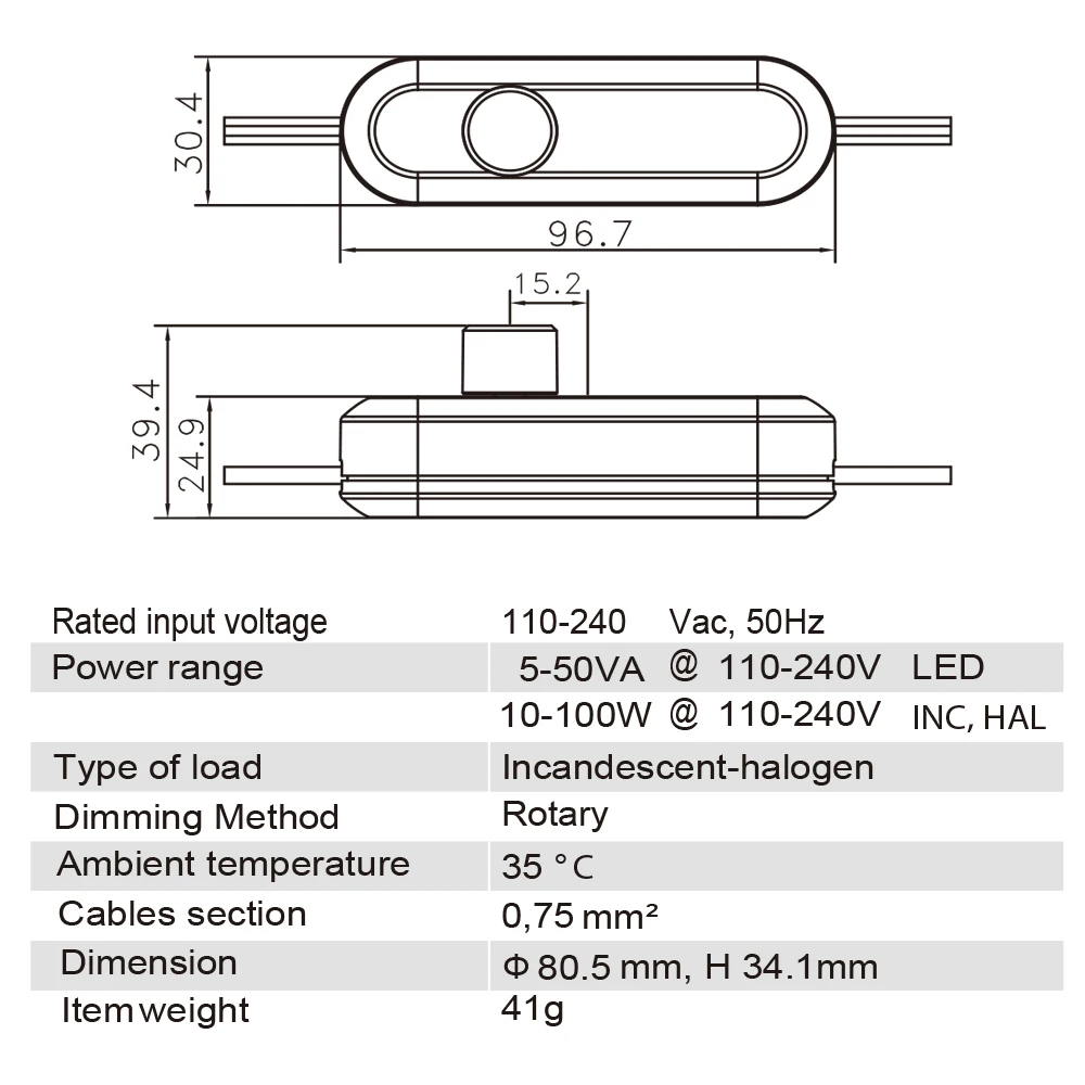 

Tuya WiFi Smart Cord Led Dimmer Switch Trailing Edge 110~240V AC 50W Adjustable Works Alexa Google Home For Table Lamp