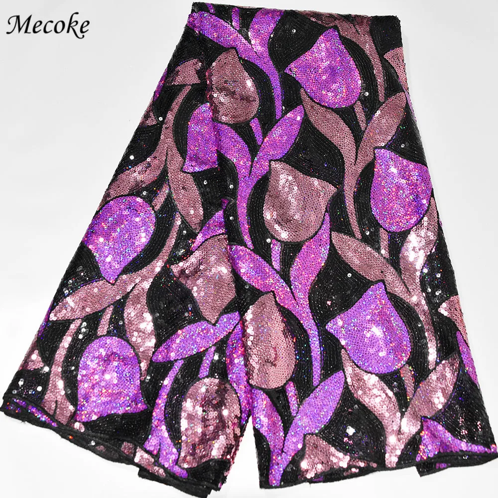 Кружевные Ткани Mecoke с темно-синим шнурком Высококачественная нигерийская