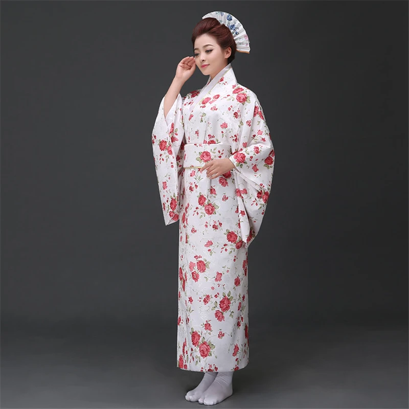 

Japanese Traditional Women Kimono Vintage Yukata With Obi Performance Dance Dress Novelty Evening Dress Christmas party Robe