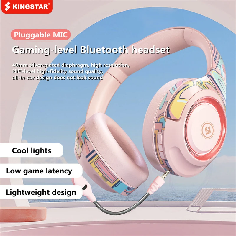 

KINGSTAR Gaming Headset Fashion Graffiti RGB Light Wireless Bluetooth Headphones With Mic Music Gamer Headset Supports TF Card