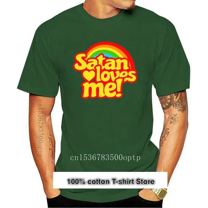 

Camiseta 2017 de algodón para hombre, ropa con cuello redondo, corta, diseño Satan Loves Me, 100%