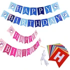 Баннер на день рождения с щенком для мальчиков и девочек, бумажная открытка, со склада, украшение для дня рождения, розовый, синий цвет, день рождения