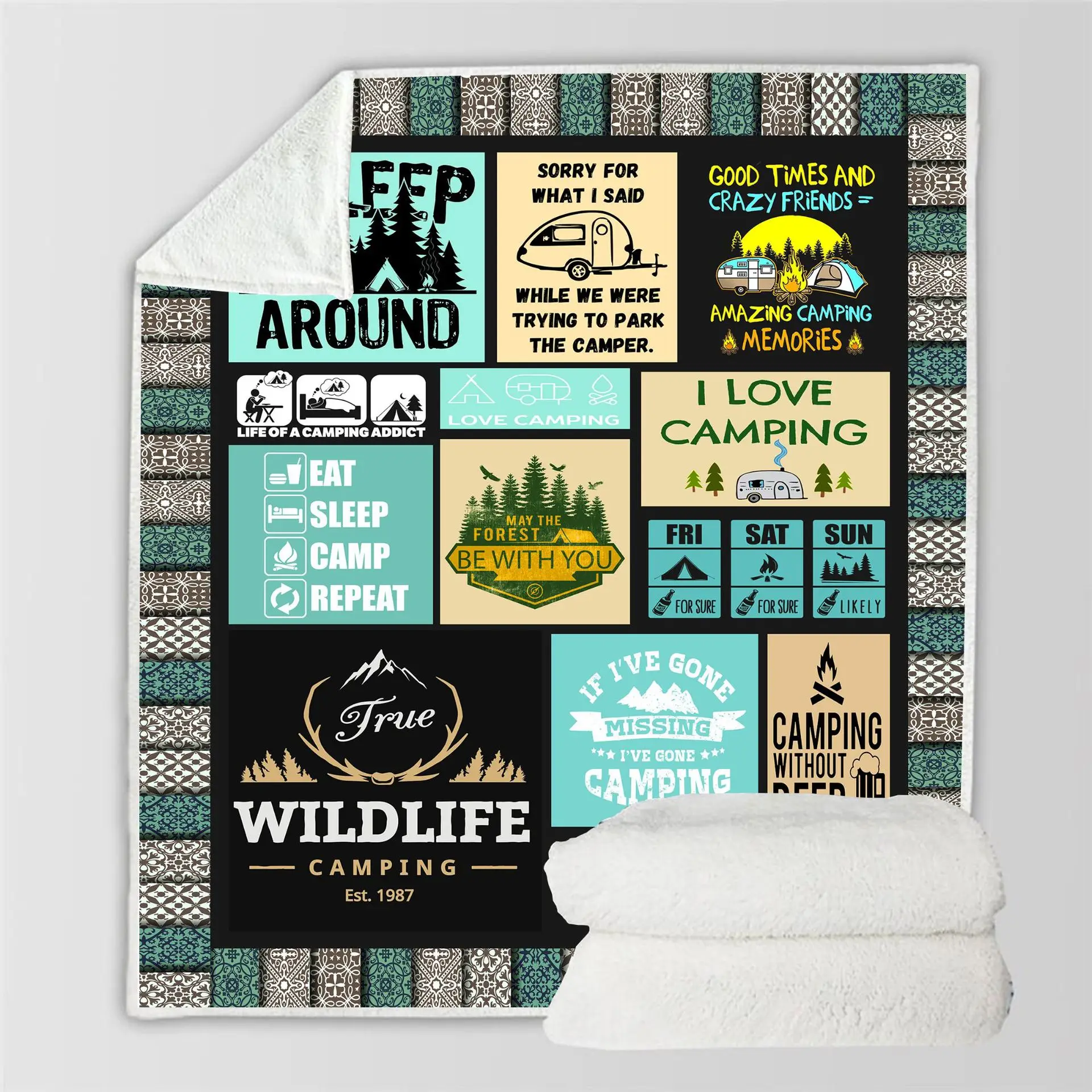 Goedkoop Camping Sherpa Deken Happy Camper Dekens Gooien En Zachte Warme Camper Outdoor Dekens Voor Bank Slaapbank Stoel Reizen