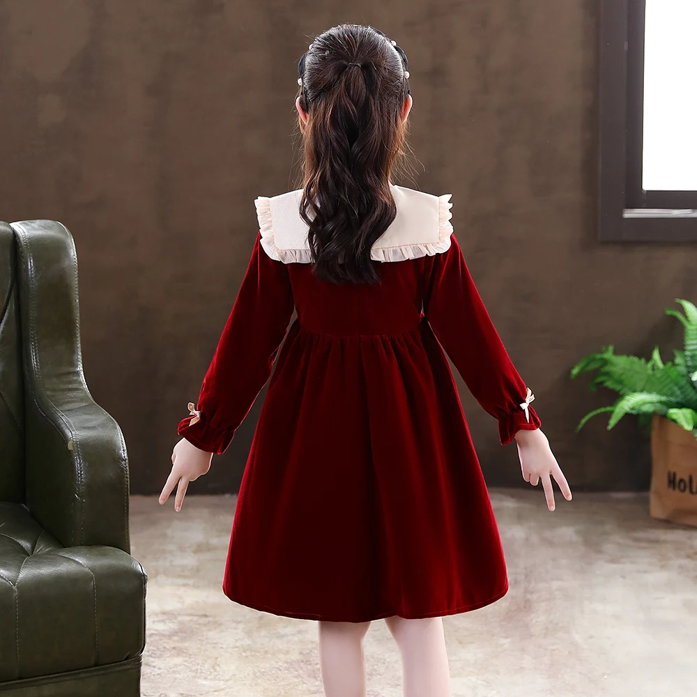 Vestido de princesa de terciopelo para ni&ntilde;a, ropa de fiesta de cumplea&ntilde;os de manga larga, gruesa, Oto&ntilde;o, 2021-1