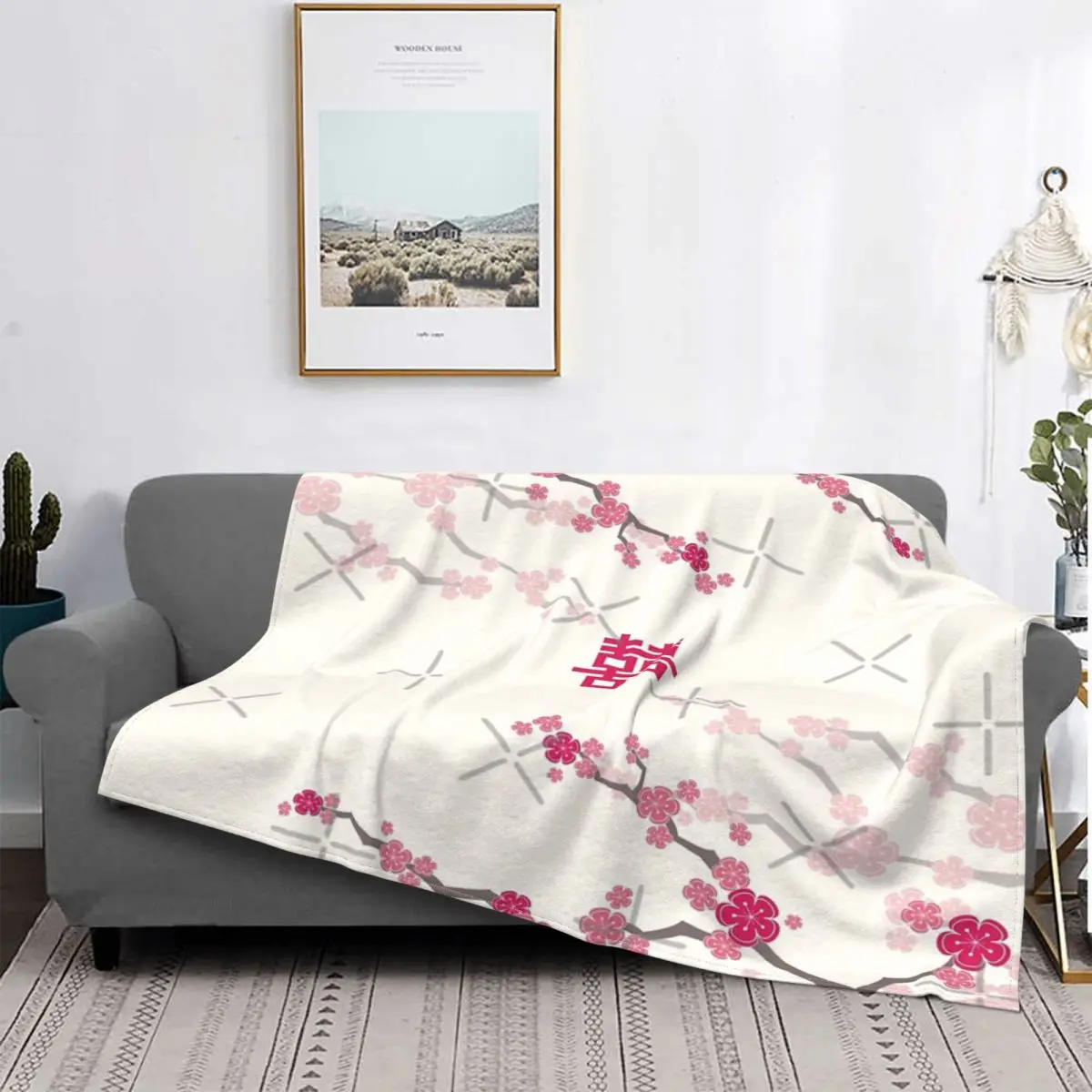 

Manta de cereza Oriental rosa fucsia, para cama colcha, manta de muselina a cuadros, Sudadera con capucha, ropa de cama y fundas