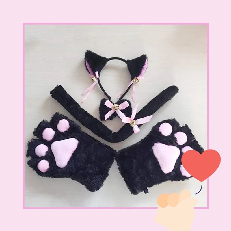 Кота Косплэй костюм котенка хвост уши рукавицы лапы набор для Хэллоуина