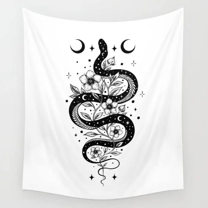 

Serpent Spell Black and White Tapestry Dorm Room Decor Wall Hanging Aesthetic Room Large Tapestry Psychedelic Wall Decoration