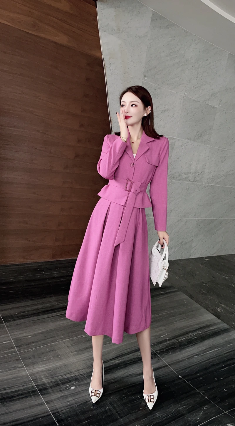 

Women Office Skirt Suits Autumn 2021 Designer Fashion Sashes Blazer + A-line Skirts Two Piece Set Elegant Top Quality Outfits
