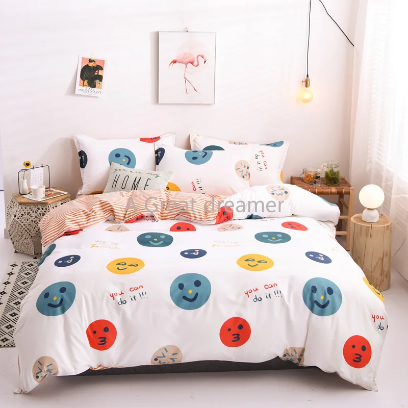 

Cartoon Bedding Sets Cute Color Home Textile Pink Girl Kid Teenage Linen Simple Flower Duvet Cover Pillowcase Animal Bed Sheet