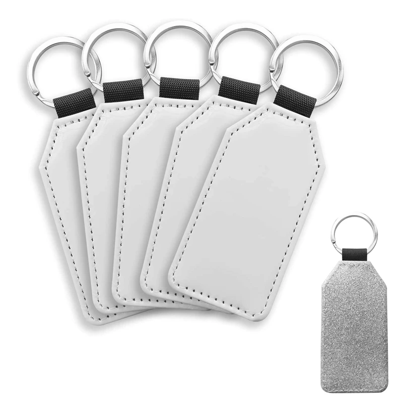 

10 Pack Sublimation Blanks Keychain Glitter PU Leather Keychain DIY Heat Transfer Keyring