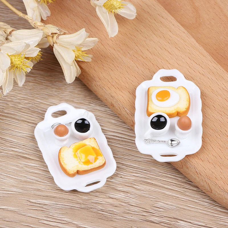 1:12 миниатюрный набор для завтрака гамбургер круассан тост яйцо кофе с лотком