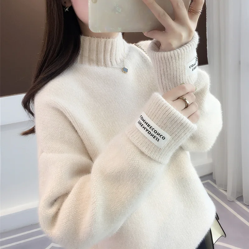 Пуловер женский вязаный зимний плотный с высоким воротником 0 5 | Женская одежда
