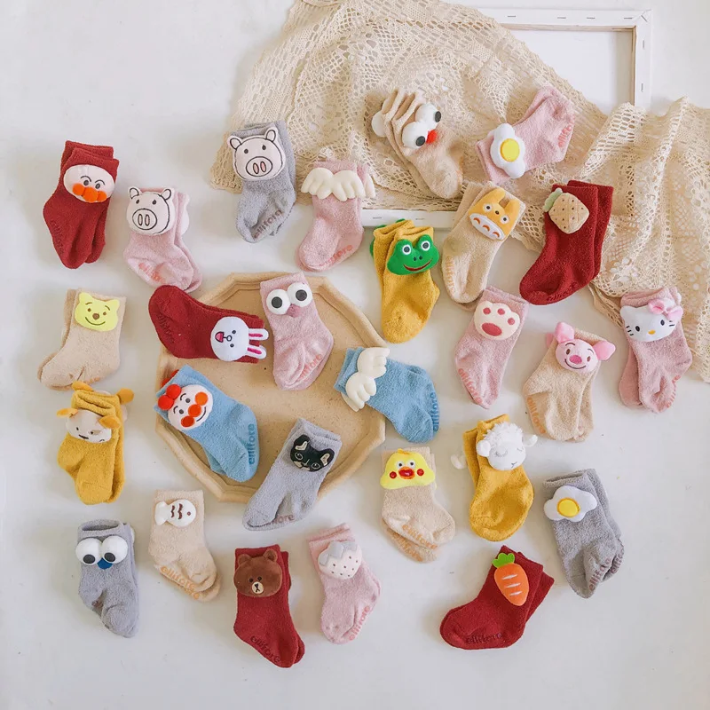 Теплые детские носки с мультяшными куклами из кораллового флиса толстым полом