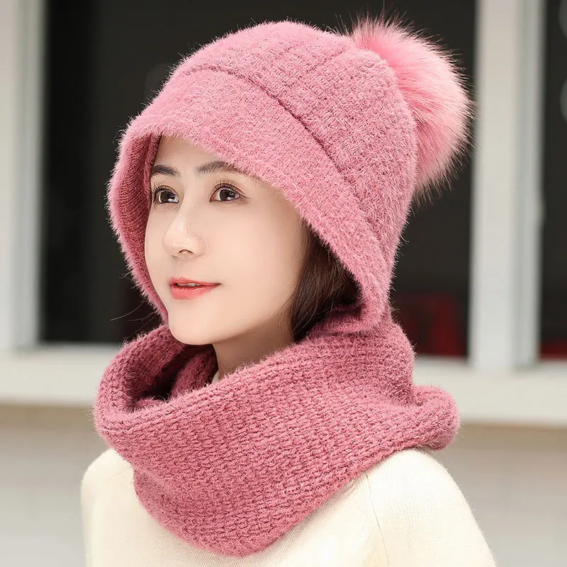 Зимние шерстяные вязаные наборы шарф шапка теплая Шея глушитель Круглая Шапка со