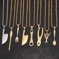 60cm stainless steel western knife spoon fork pendant necklace punk cutlery necklaces pendants jewelry gifts gothic bijoux femme