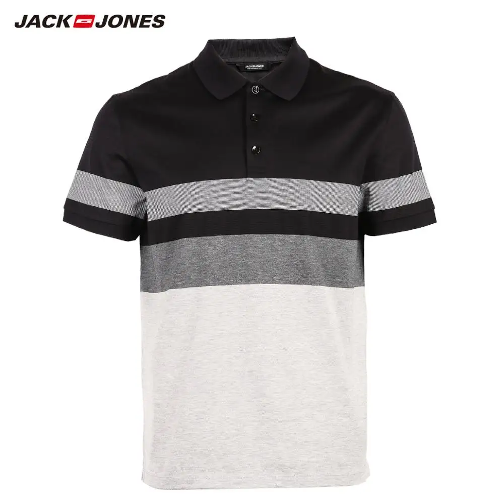 Мужская Повседневная рубашка-поло JackJones 100% хлопок в полоску с воротником-стойкой