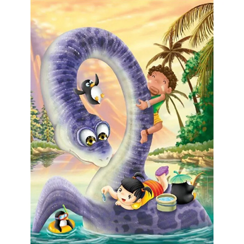 

Full Square Circle Diamond Painting Cartoon Dinosaur 5D DIY Diamond Embroidery Child Mosaic Portrait Decorations Home Art S48