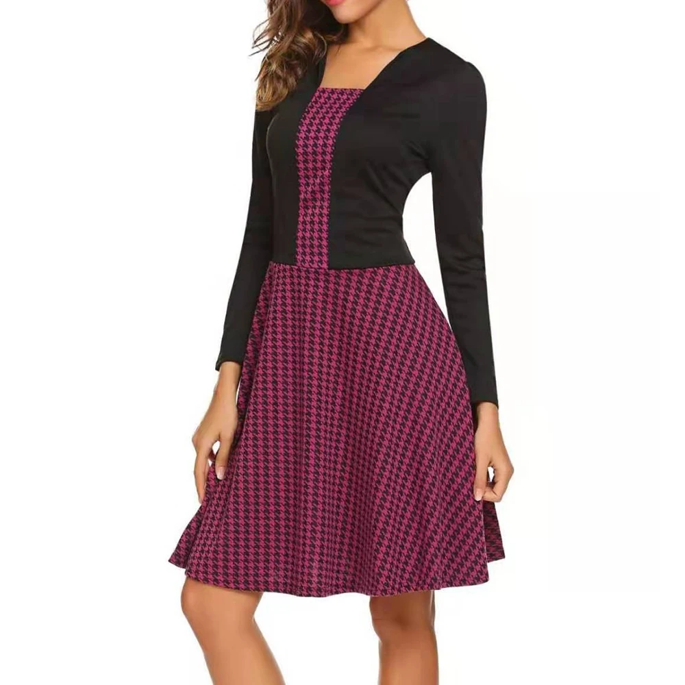 Винтажное платье трапеция средней длины с длинным рукавом|Женские платья| |