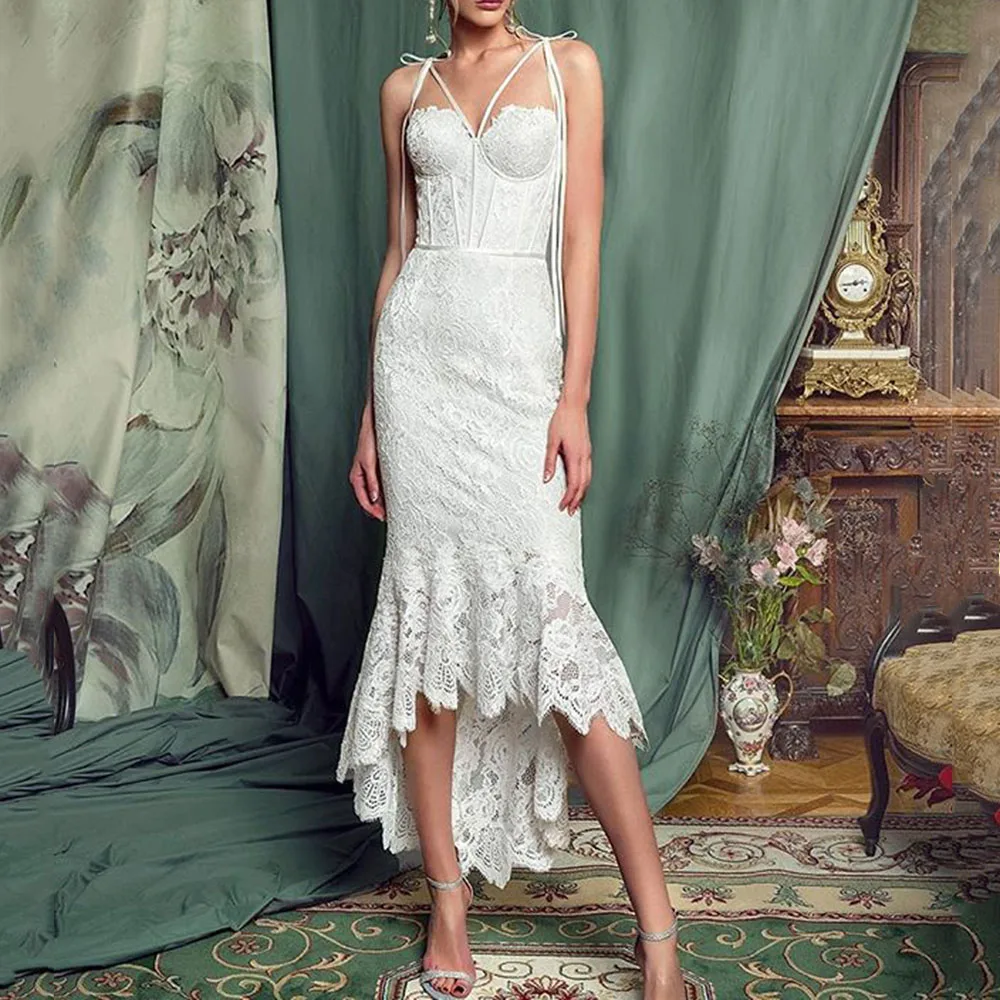 

Вечернее платье в западном стиле, однотонное кружевное платье с юбкой годе, с высокой талией, для лета, 2021