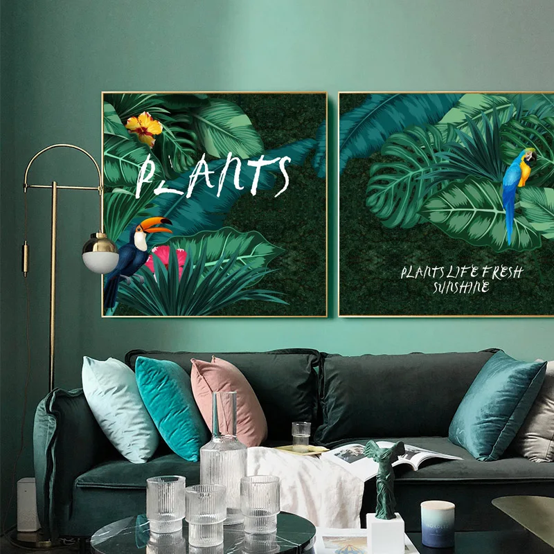 

Tropical Plants Wall Decoration Picture Leaves Parrot Interior Paintings On Canvas Scandinavian Prints Poster Art Decor Hogar