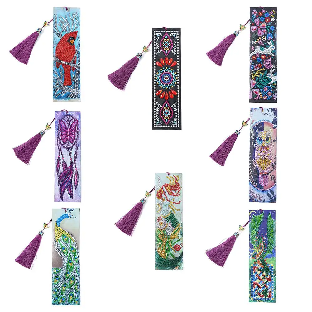 

5D Diamond Painting Leather Bookmark Book Making Kit DIY Special Shaped Embroidery Craft Tassel Bookmarks Christmas Gift 2020