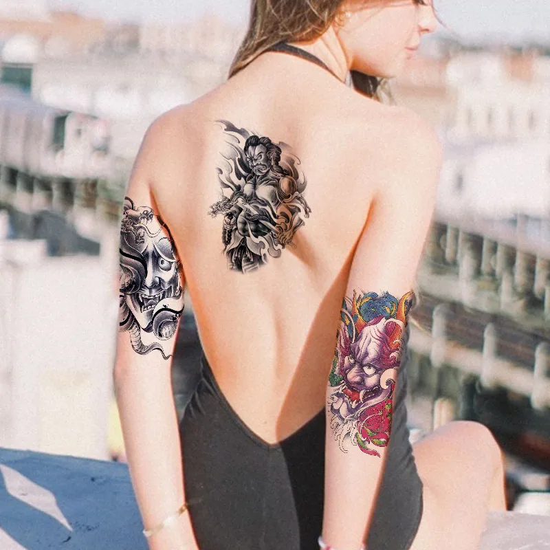 Half Flower Arm Tattoo Body Art Sticker Demon Maple Leaf Lotus Snake Design for Woman Man Waterproof Temporary DIY | Красота и