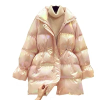 new colorful bright face down padded jacket women 2021 new winter mid length cotton padded coat bread coat loose small jacket