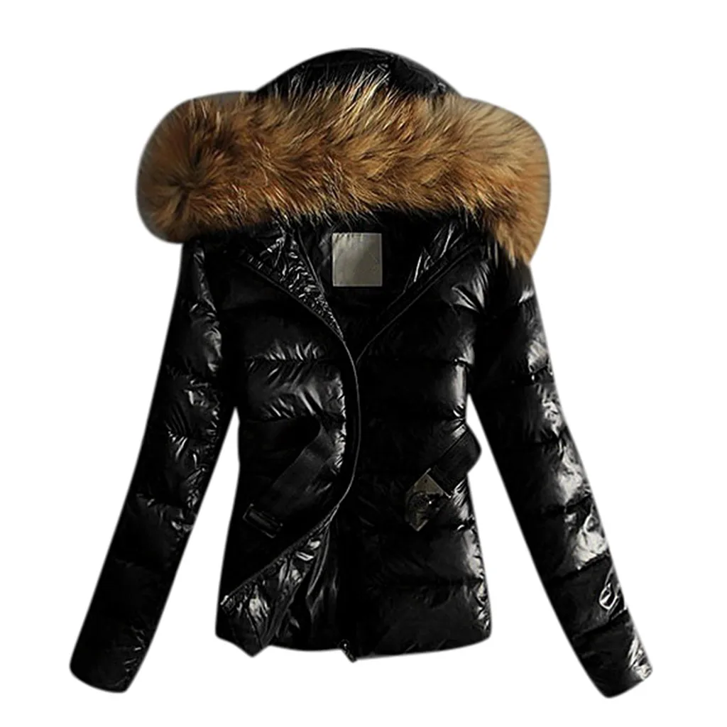 

KANCOOLD coats Women Outwear Quilted Winter Warm Fur Collar Hooded Jacket Tops With Belt new coats and jackets women 2019Sep27