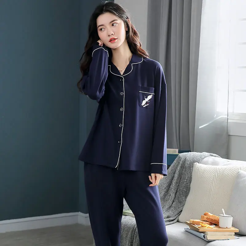 Pajamas Women's Spring and Autumn Sleepwear Thin Cardigan Sweet Cotton New Home Service Suit  Can Be Worn Outside Pyjama