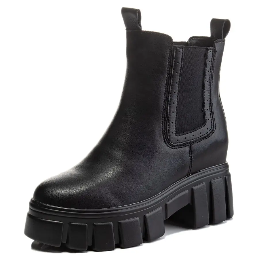 

Increasing Height Casual Shoes Women Genuine Leather Wedge Ankle Boots Military Riding High Heels Platform Pumps Creepers Goth