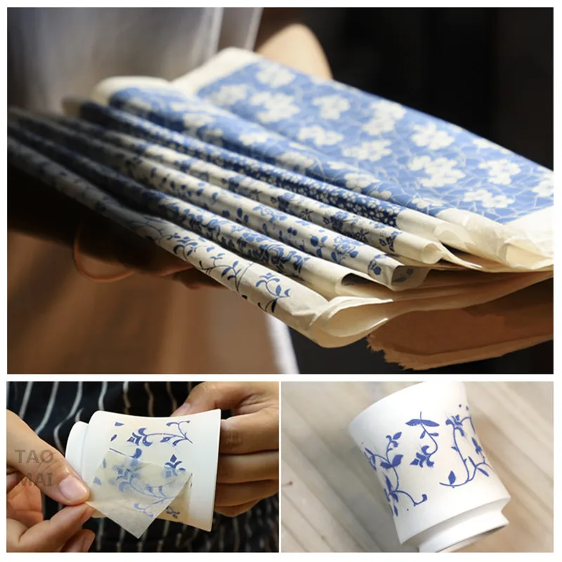 

10pcs Ceramic Clay Transfer Paper Underglaze Decal DIY Ceramic Jingdezhen Blue and White Porcelain Decal Paper 54x37cm