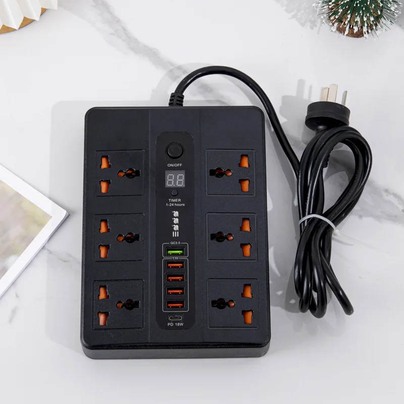 Гнездо с таймером 6 портов 20 Вт PD QC3.0 быстрое зарядное устройство USB Type-C адаптер