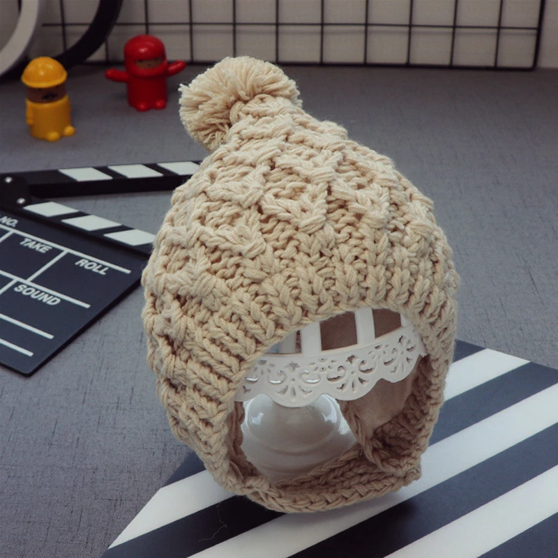 

Baby Hat Autumn Winter Children Woolen Knitted Beanie Pompom Girls Boy Ear Warmer Caps Newborn Photo Props Infant Hats 0-2Y