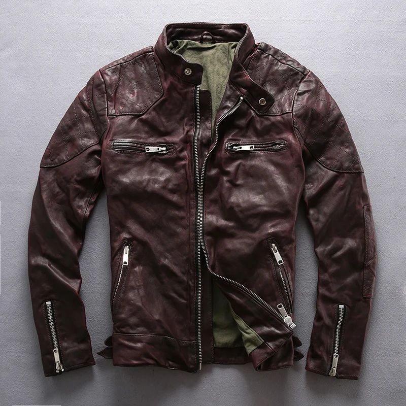 Мужская куртка из овечьей кожи винтажная мотоциклетная мягкой натуральной