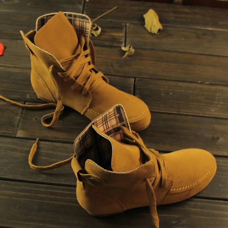 Fashion Spring And Autumn Ladies Boots Ankle Flocking Round Head Lace Large Size 35-44 | Обувь
