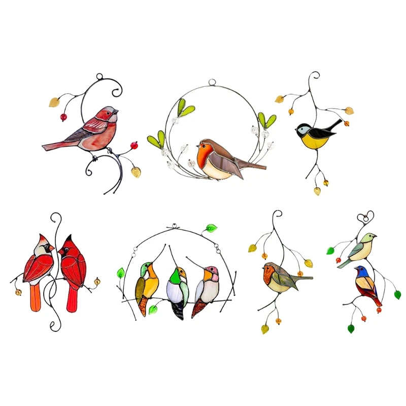 

Stained Bird Suncatcher for Window Decoration Wall Door Hanging Pendant Outdoor Garden Ornaments
