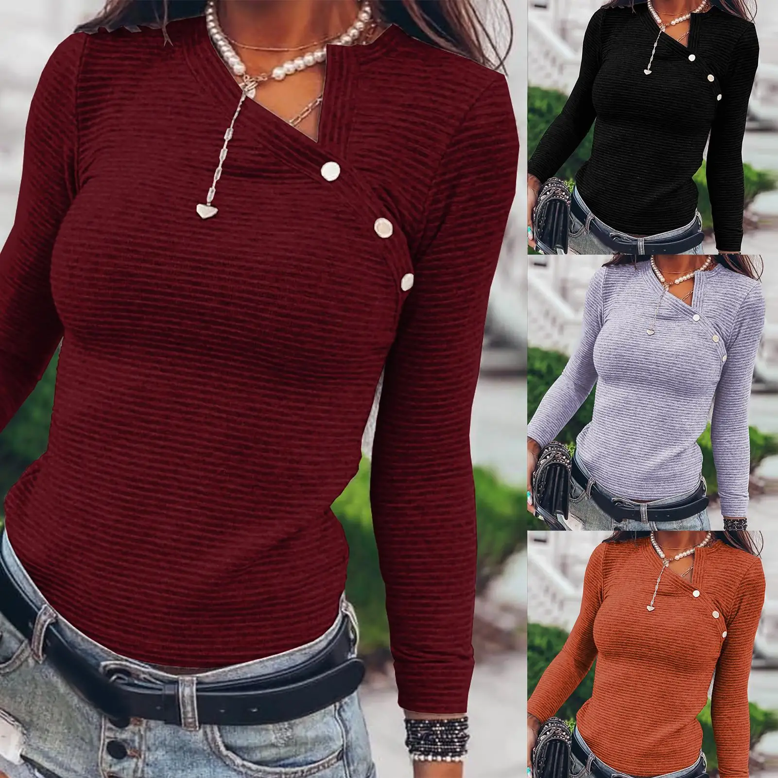 Новая футболка на осень и зиму женский модный пуловер в полоску с воротником