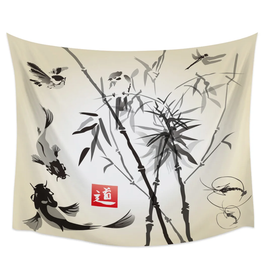 Бамбуковый карп китайская чернильная живопись гобелен для колледжа спальни