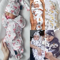 2020 newborn baby sleeping wear clothing 0 6m infant kids baby girls boys zipper sleeping bagshats 2pcs cartoon cotton blanket
