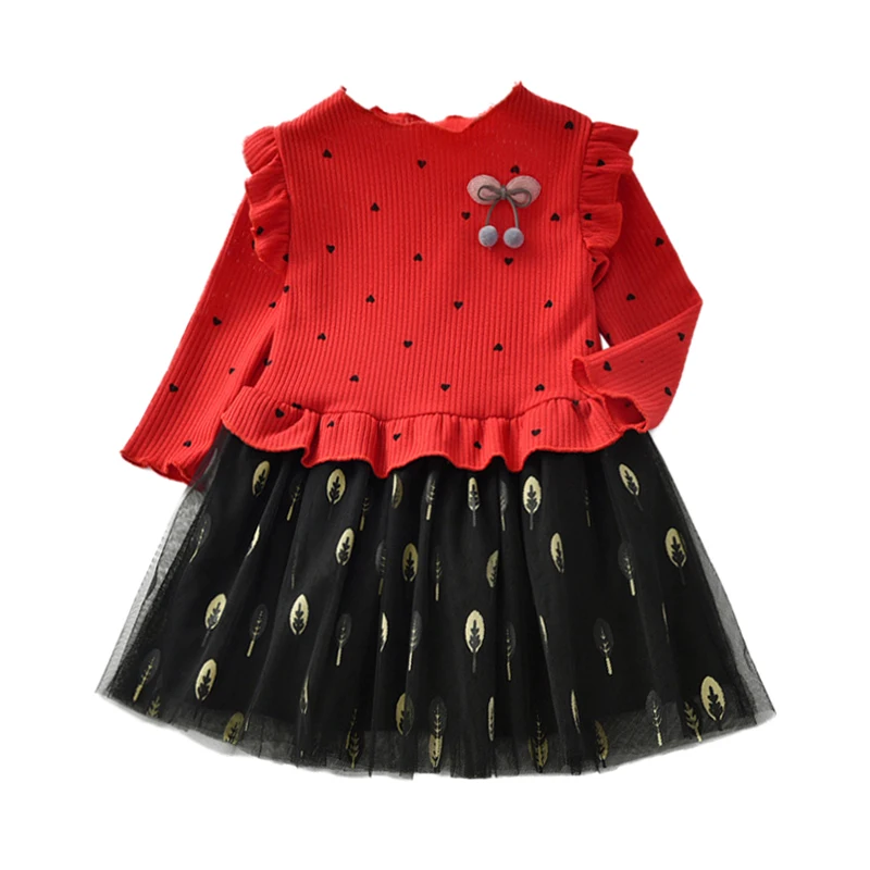 Осеннее Повседневное платье для маленьких девочек Сетчатое лоскутное с длинным