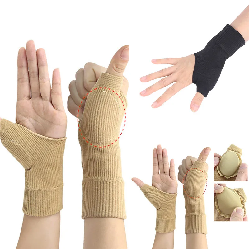 

Bracers 1 Pair Compression Wrist Sleeve Half Gloves Sports Fitness Solid Color Thumb Splint Wristband Hand Protector Bracer