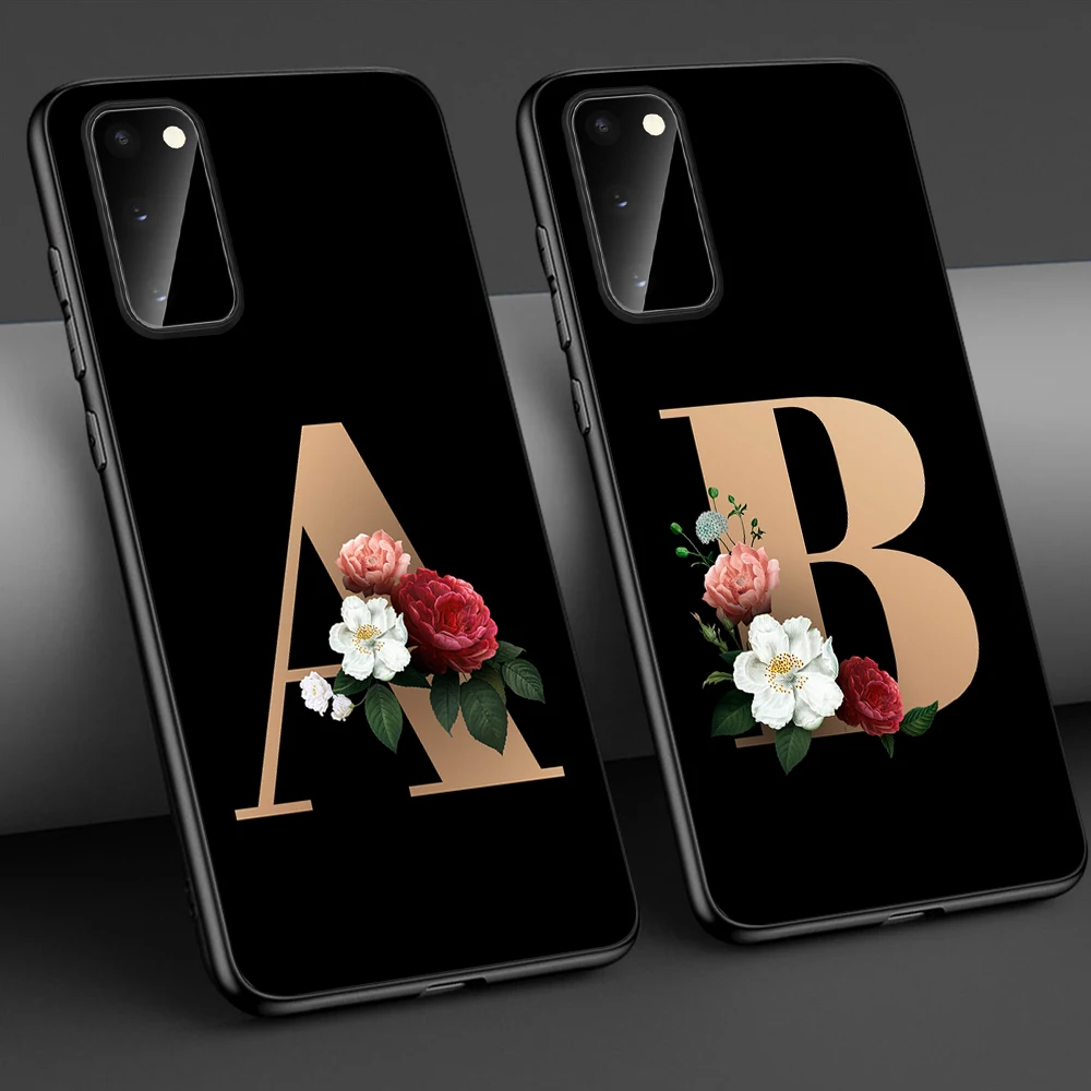 

Initial Letter Phone Case for Samsung A51 A71 A50 A12 A52 A70 A20 A72 S21 S20 S10 S9 Ultra Puls Note 20 10 Plus Soft Cases Cover