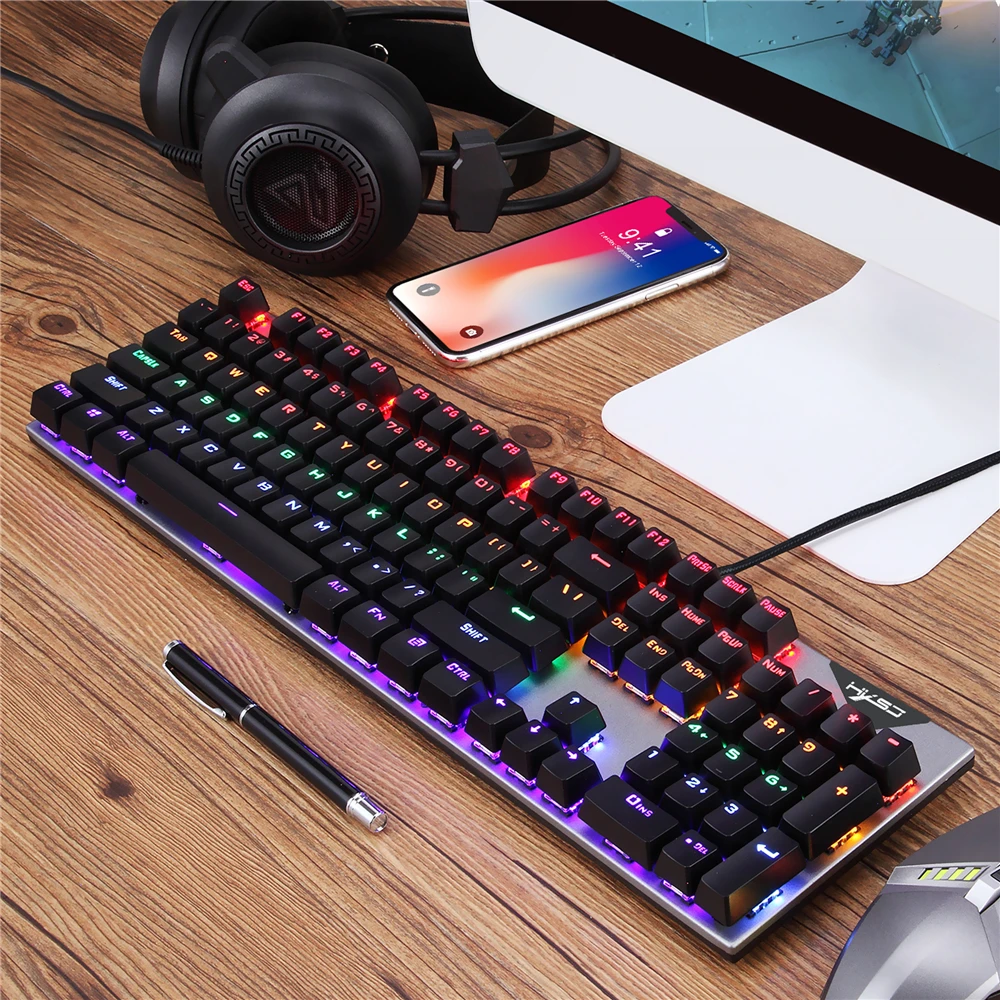 Механическая Проводная игровая клавиатура RGB Mix с подсветкой 104 синий